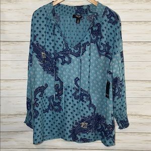 Nine West paisley blue blouse top size small